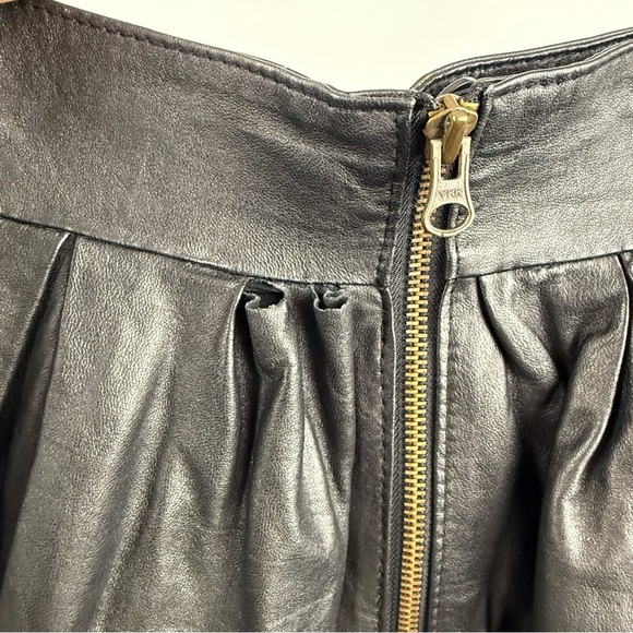 LeatherCult Vintage Leather Black Pleated A-Line Skirt w/ Gold YKK Zipper - M/L - Picture 2 of 8